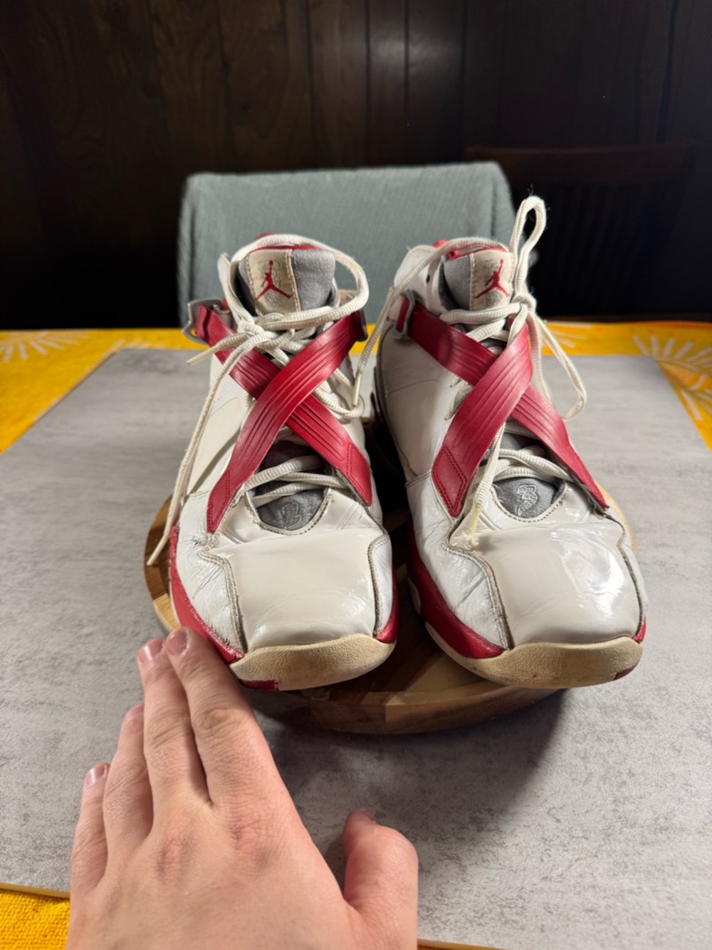 Nike Mens Air Jordan 8.0 White Red Sz 13 467807-101 Bulls Retro 2008 Playoff - Picture 2 of 8
